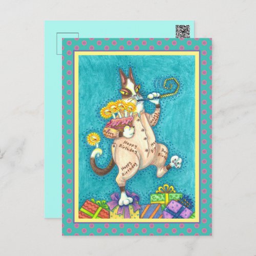 HISS N FITZ CAT IN BIRTHDAY SUIT CAKE  CANDLES POSTCARD