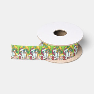 HISS N' FITZ CAT KISSING SANTA CHRISTMAS RIBBON