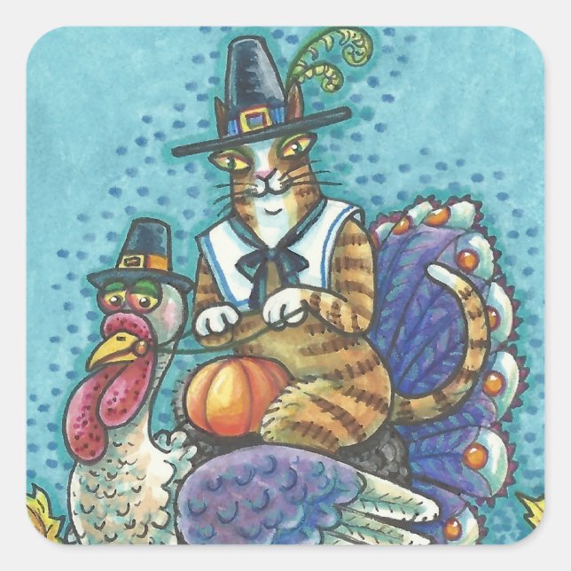 HISS N' FITZ CAT ON THANKSGIVING TURKEY STICKERS (Front)