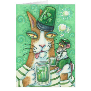 HISS N' FITZ CAT & RAT, CHEERS TO GREEN BEER Blank Cards