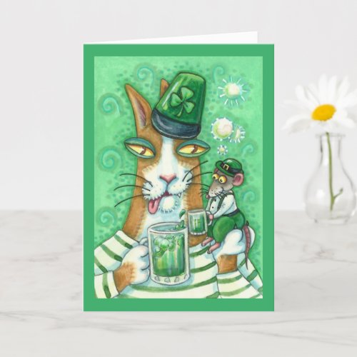 HISS N FITZ CAT  RAT CHEERS TO GREEN BEER FUNNY CARD