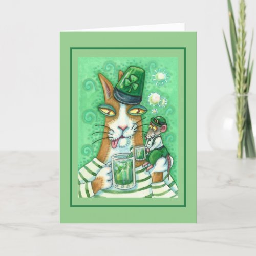 HISS N FITZ CAT  RAT CHEERS TO GREEN BEER FUNNY CARD