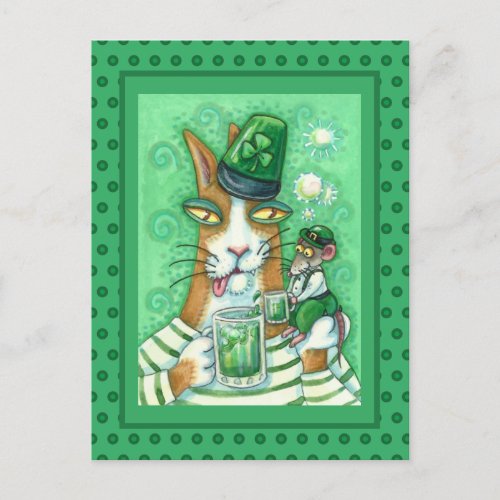 HISS N FITZ CAT  RAT CHEERS TO GREEN BEER FUNNY HOLIDAY POSTCARD