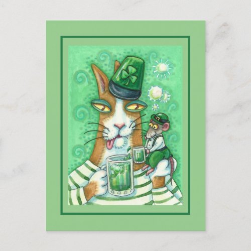 HISS N FITZ CAT  RAT CHEERS TO GREEN BEER FUNNY POSTCARD
