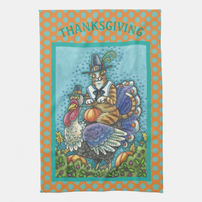HISS N FITZ CAT, THANKSGIVING TURKEY KITCHEN TOWEL (Vertical)