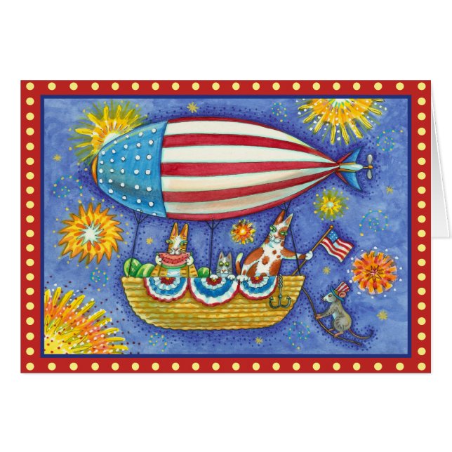 HISS N' FITZ CATS 4TH OF JULY ZEPPELIN Funny Card (Front Horizontal)
