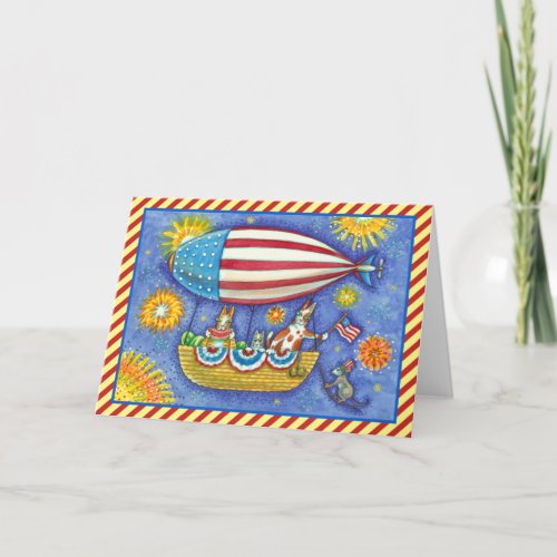 HISS N FITZ CATS 4TH OF JULY ZEPPELIN Funny Holiday Card