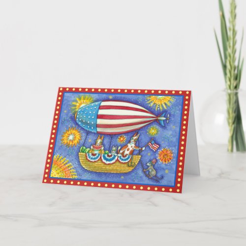 HISS N FITZ CATS 4TH OF JULY ZEPPELIN Funny Holiday Card
