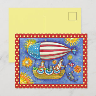HISS N' FITZ CATS 4TH OF JULY ZEPPELIN Funny Holiday Postcard