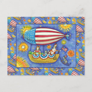 HISS N' FITZ CATS 4TH OF JULY ZEPPELIN Funny Holiday Postcard