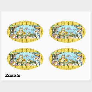 HISS N' FITZ CATS AND MENAGERIE OF FRIENDS, FUNNY OVAL STICKER