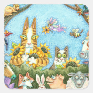 HISS N' FITZ CATS AND MENAGERIE OF FRIENDS, FUNNY SQUARE STICKER