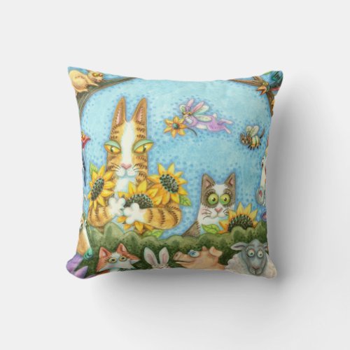 HISS N FITZ CATS AND MENAGERIE OF FRIENDS FUNNY THROW PILLOW