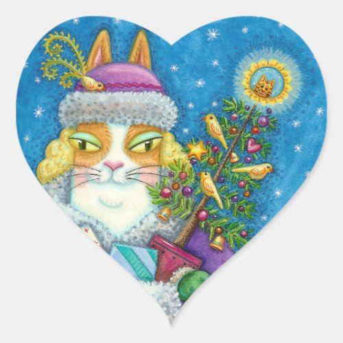 HISS N FITZ CATS CHRISTMAS SHOPPING FEATHER TREE HEART STICKER