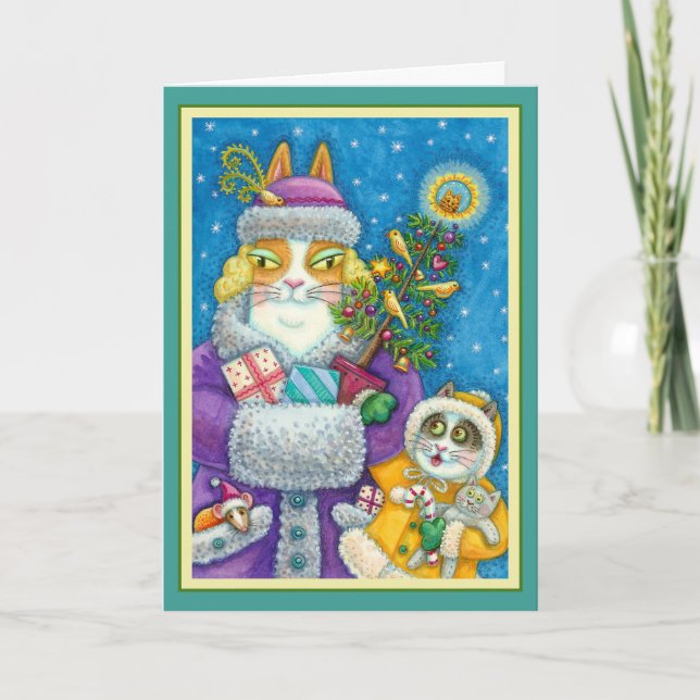 HISS N' FITZ CATS CHRISTMAS SHOPPING, FEATHER TREE HOLIDAY CARD (Front)