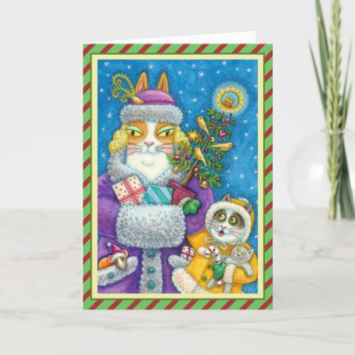 HISS N FITZ CATS CHRISTMAS SHOPPING FEATHER TREE HOLIDAY CARD