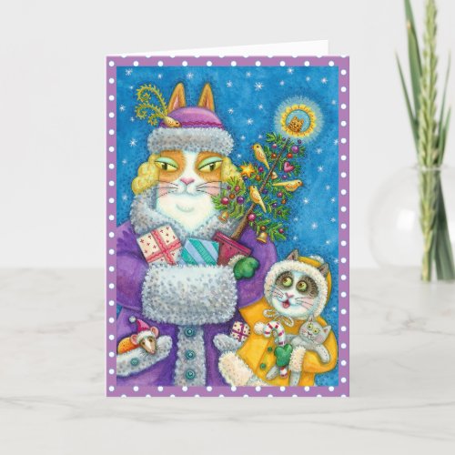 HISS N FITZ CATS CHRISTMAS SHOPPING FEATHER TREE HOLIDAY CARD