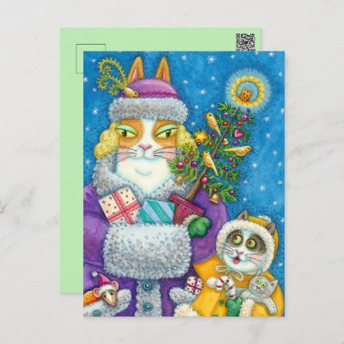 HISS N FITZ CATS CHRISTMAS SHOPPING FEATHER TREE HOLIDAY POSTCARD