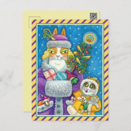 HISS N FITZ CATS CHRISTMAS SHOPPING FEATHER TREE HOLIDAY POSTCARD