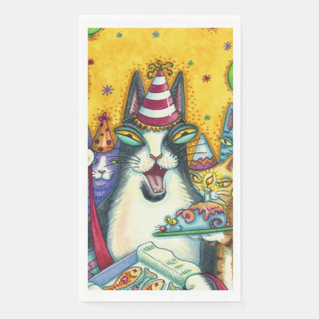 HISS N' FITZ CATS, KITTENS, MICE, FUNNY BIRTHDAY PAPER GUEST TOWELS (Front)