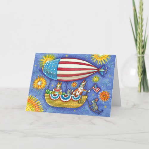HISS N FITZ CATS  MOUSE IN 4TH OF JULY ZEPPELIN CARD