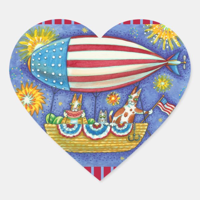 HISS N' FITZ CATS & MOUSE IN 4TH OF JULY ZEPPELIN HEART STICKER (Front)