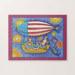 HISS N' FITZ CATS & MOUSE IN 4TH OF JULY ZEPPELIN JIGSAW PUZZLE<br><div class="desc">FUN CATS AND MOUSE UP HIGH ON THE FOURTH OF JULY.  HOLIDAY PUZZLE / With Box *Customize Size,  Number Of Pieces ... Look For Matching Items Susan Brack Designs</div>