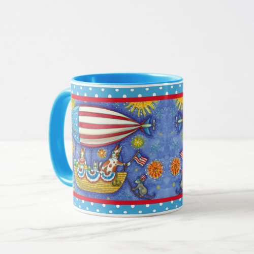 HISS N FITZ CATS  MOUSE IN 4TH OF JULY ZEPPELIN MUG