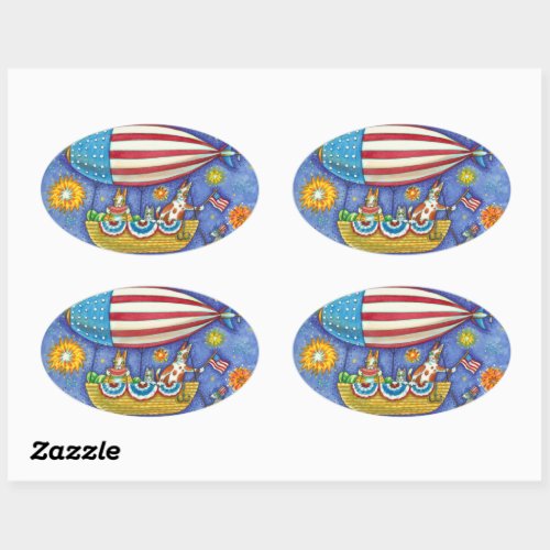 HISS N FITZ CATS  MOUSE IN 4TH OF JULY ZEPPELIN OVAL STICKER