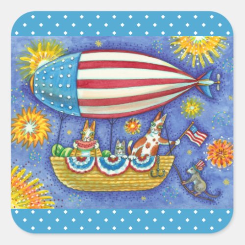 HISS N FITZ CATS  MOUSE IN 4TH OF JULY ZEPPELIN SQUARE STICKER