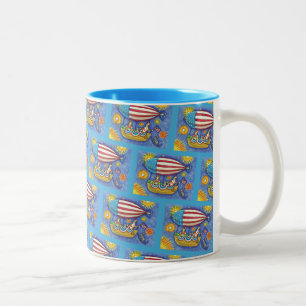 HISS N' FITZ CATS & MOUSE IN 4TH OF JULY ZEPPELIN Two-Tone COFFEE MUG