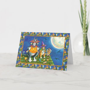 HISS N' FITZ CATS, TRICK OR TREAT FUNNY HALLOWEEN HOLIDAY CARD