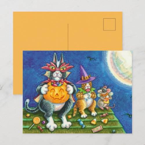 HISS N' FITZ CATS, TRICK OR TREAT FUNNY HALLOWEEN HOLIDAY POSTCARD