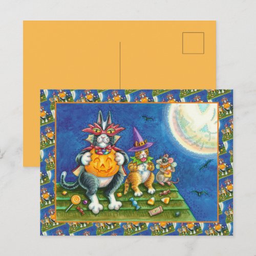 HISS N' FITZ CATS, TRICK OR TREAT FUNNY HALLOWEEN HOLIDAY POSTCARD