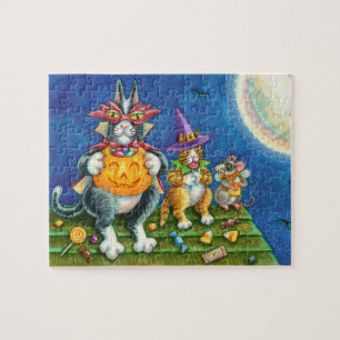 HISS N' FITZ CATS, TRICK OR TREAT FUNNY HALLOWEEN JIGSAW PUZZLE