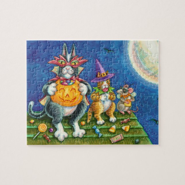 HISS N' FITZ CATS, TRICK OR TREAT FUNNY HALLOWEEN JIGSAW PUZZLE (Horizontal)