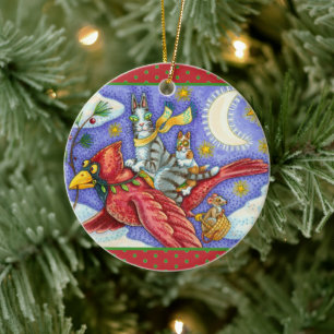 HISS N' FITZ FUNNY CATS, GIANT CHRISTMAS CARDINAL  CERAMIC ORNAMENT