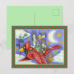 HISS N' FITZ FUNNY CATS, GIANT CHRISTMAS CARDINAL  HOLIDAY POSTCARD