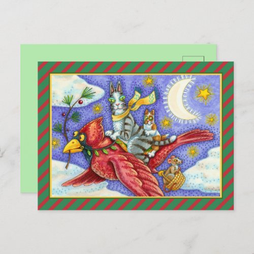 HISS N FITZ FUNNY CATS GIANT CHRISTMAS CARDINAL  HOLIDAY POSTCARD