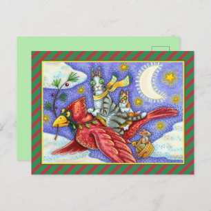HISS N' FITZ FUNNY CATS, GIANT CHRISTMAS CARDINAL HOLIDAY POSTCARD
