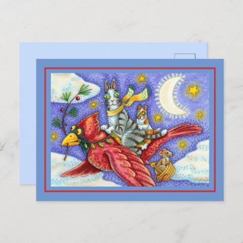 HISS N FITZ FUNNY CATS GIANT CHRISTMAS CARDINAL  HOLIDAY POSTCARD