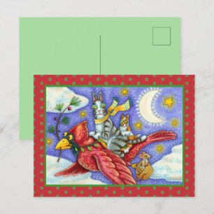 HISS N' FITZ FUNNY CATS, GIANT CHRISTMAS CARDINAL  HOLIDAY POSTCARD