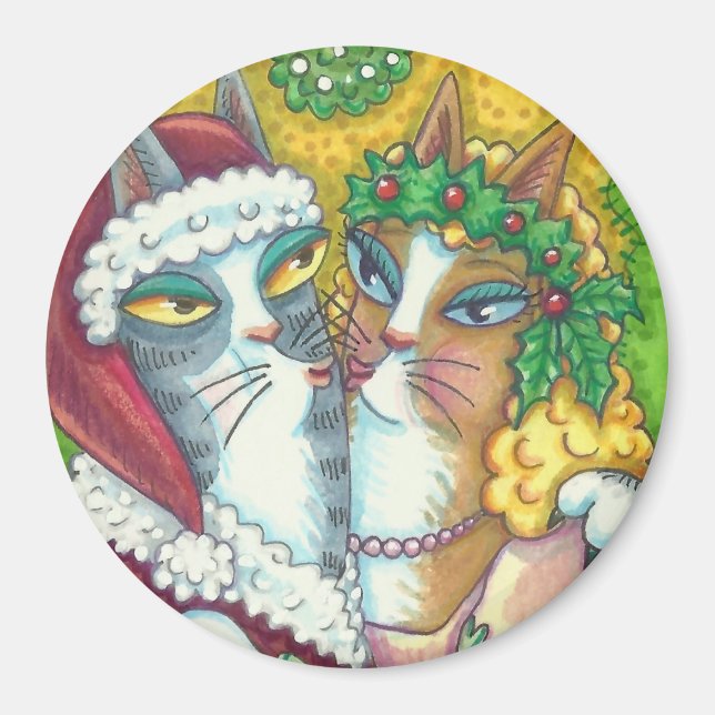 HISS N' FITZ KISSING CATS, SANTA CLAWS MAGNET (Front)