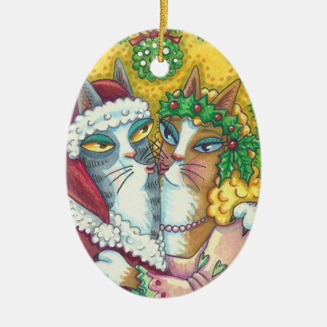 HISS N' FITZ KISSING CATS, SANTA CLAWS ORNAMENT (Front)