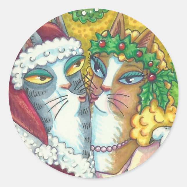 HISS N' FITZ KISSING CATS, SANTA CLAWS STICKERS (Front)