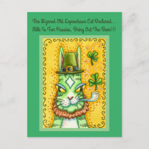 HISS N' FITZ LEPRECHAUN, ST. PADDY'S DAY FUNNY CAT HOLIDAY POSTCARD