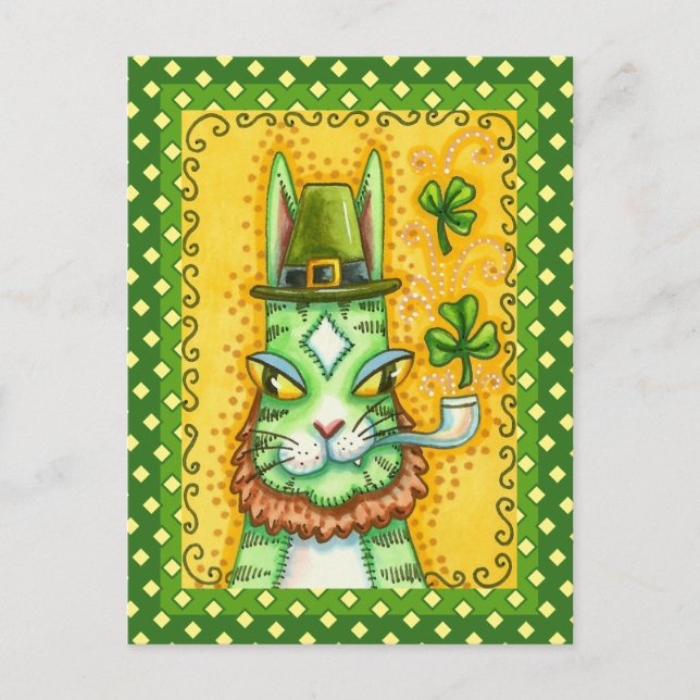 HISS N' FITZ LEPRECHAUN, ST. PADDY'S DAY FUNNY CAT HOLIDAY POSTCARD (Front)