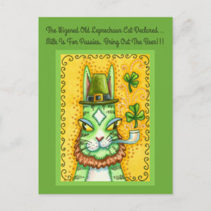 HISS N' FITZ LEPRECHAUN, ST. PADDY'S DAY FUNNY CAT HOLIDAY POSTCARD