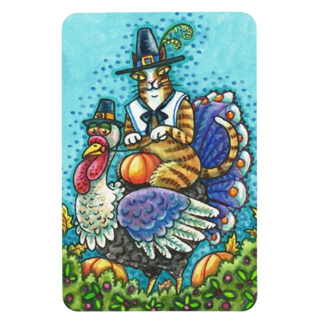 Hiss N' Fitz Pilgrim On Thanksgiving Turkey MAGNET (Vertical)