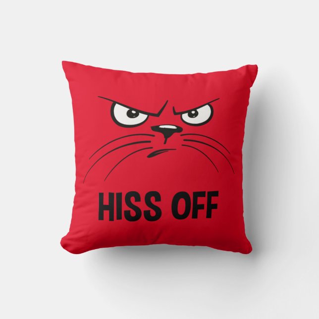 Hiss Off Funny Angry Cat Throw Pillow (Front)